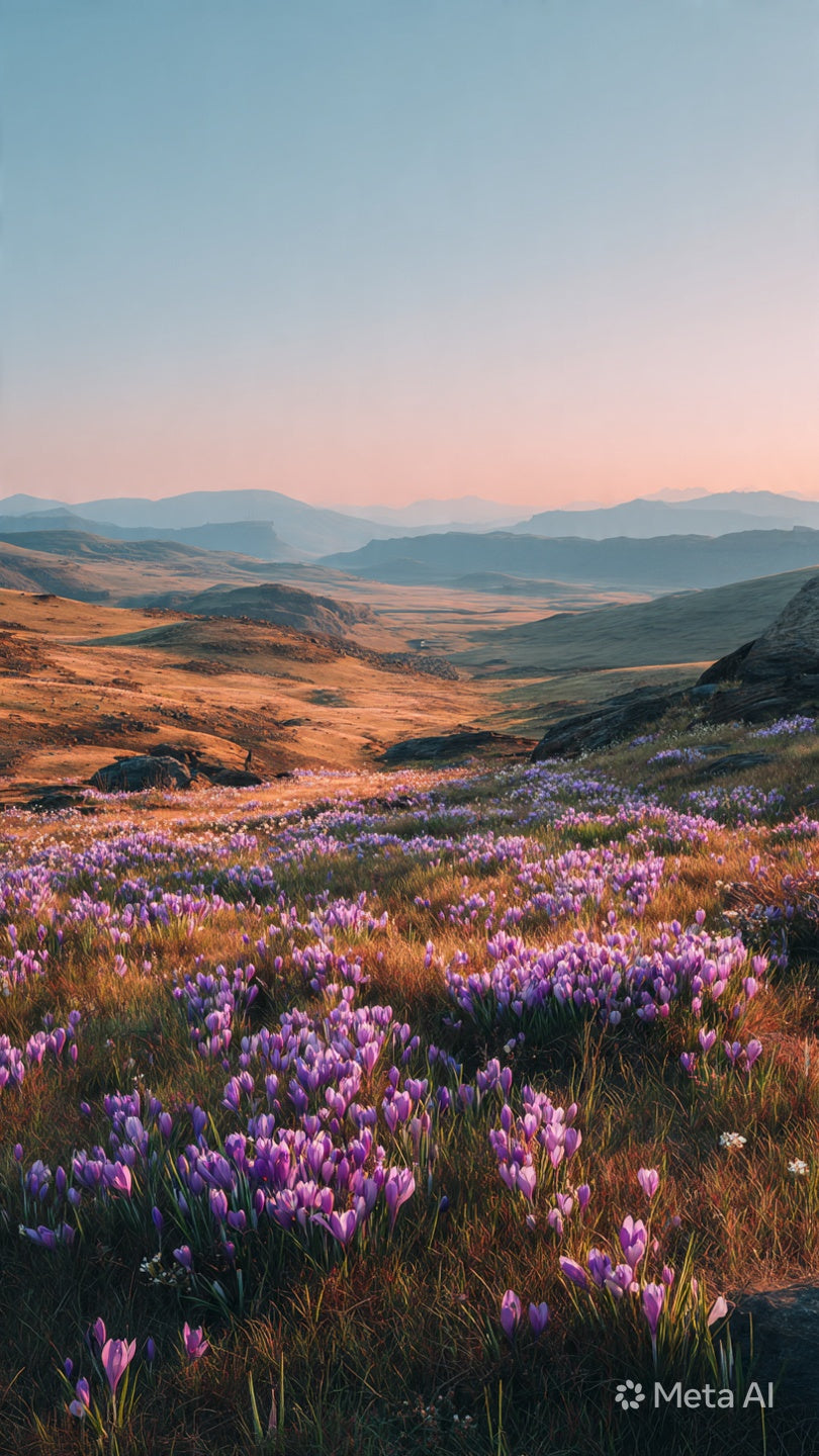 Saffron fields at sunset